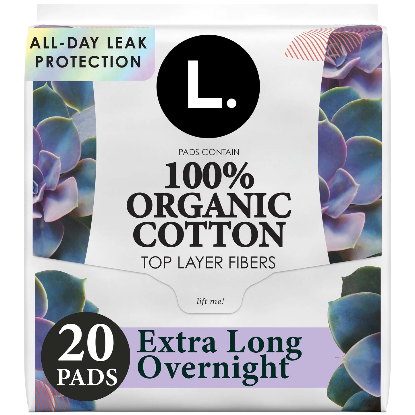 Chlorine Free Maxi Extra Long Overnight Pads with Wings, 20 Count