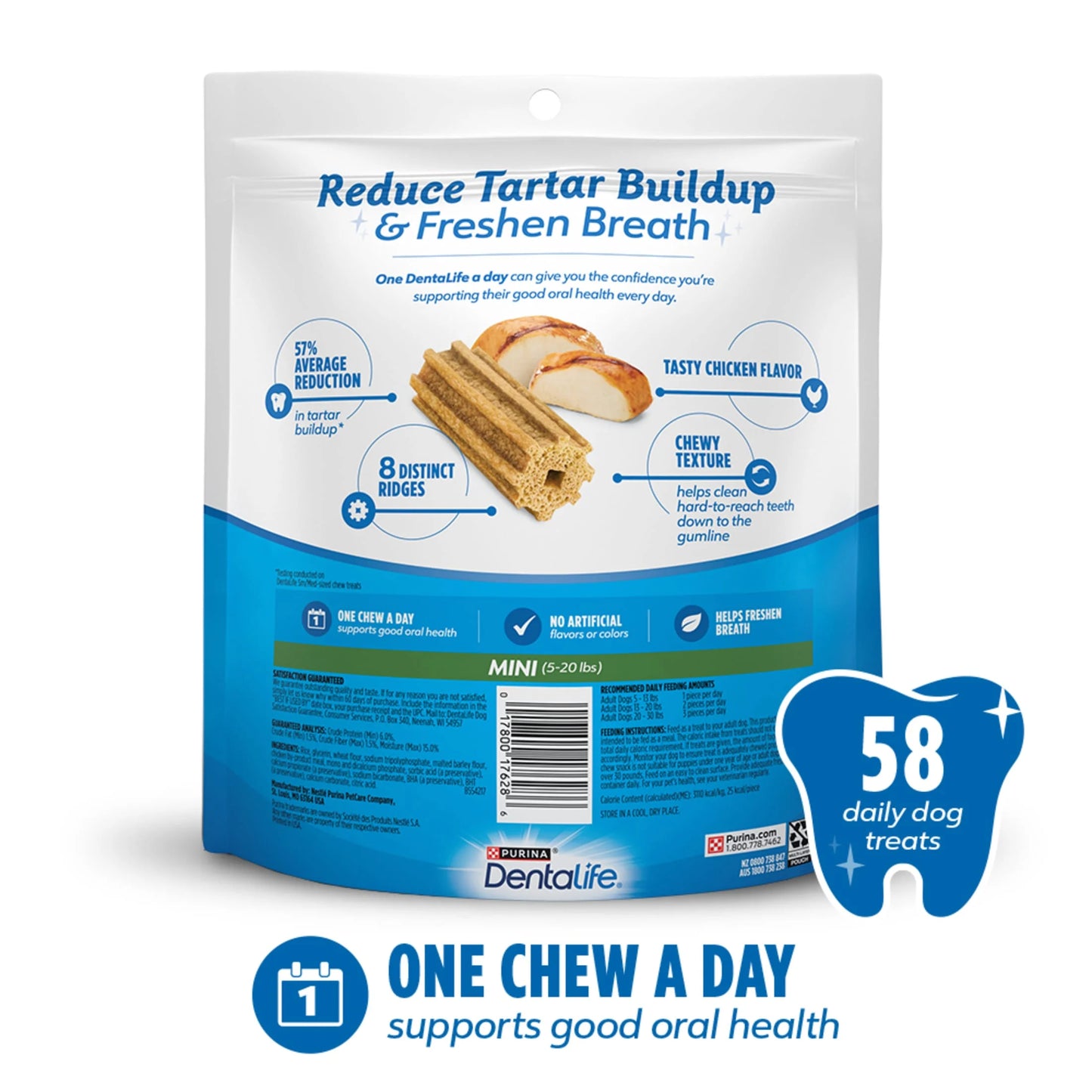 Purina  Daily Oral Care Chicken Flavor Toy Breed Dog Dental Chews – 17.1 Oz Pouch (58 Ct)