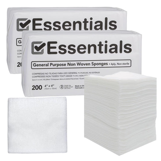 Essentials Non-Sterile Gauze Sponges – 200 Count (Pack of 2), 4-Ply, 4’’ X 4’’ Gauze Pads, Two Pack, Non-Woven Gauze Sponges - Pack of Two, Wound Care Product for First Aid Kit/Medical Facilities