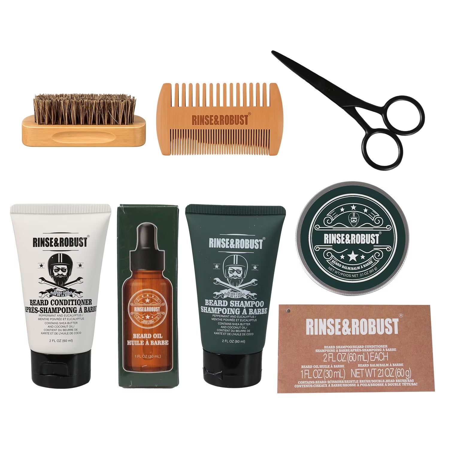 Beard Growth Kit for Men Beard Care Sets, 8Pcs with Traveling Bag Fathers Day Gifts for Hunsband, Beard Grooming Wash & Beard Conditioner Kit, Peppermint & Eucalyptus