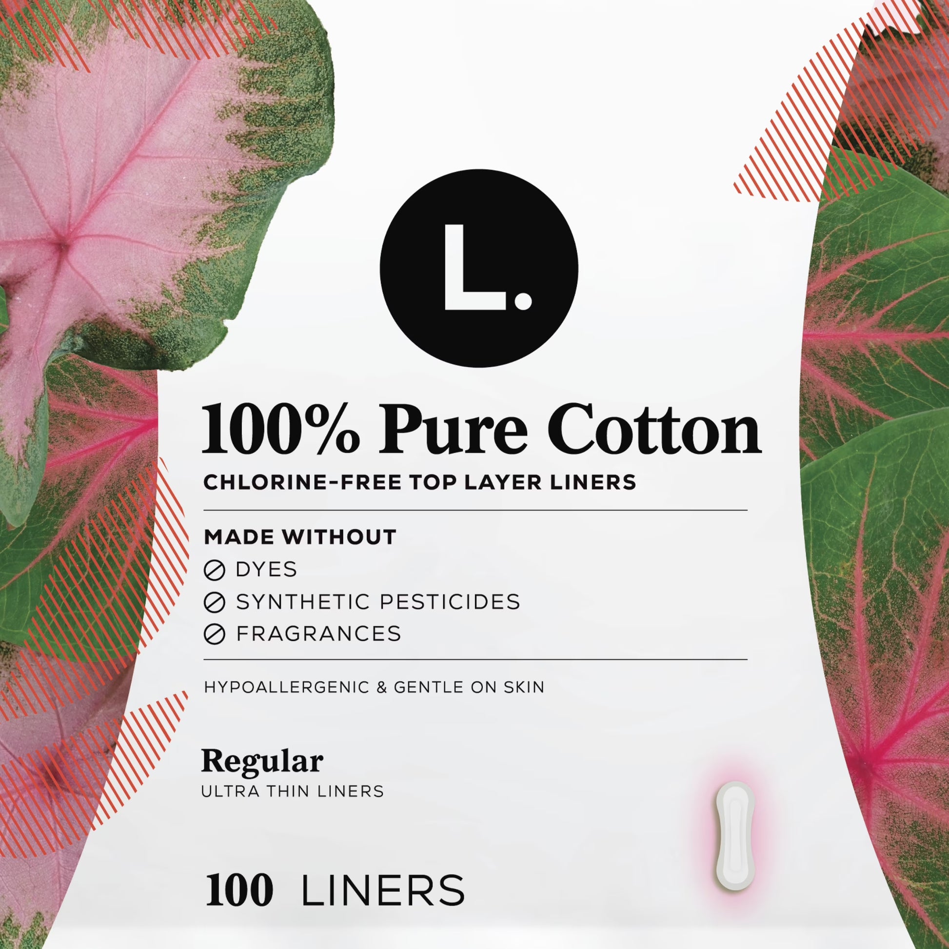 Ultra Thin Liners for Women, Regular, 100% Pure Cotton Top Layer 100 Ct