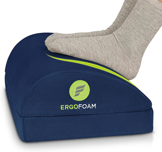 Foot Rest - Chiropractor-Endorsed Orthopedic Teardrop Design 2In1 Adjustable Premium under Desk Footrest for Lumbar, Back, Knee Pain (Navy Blue)
