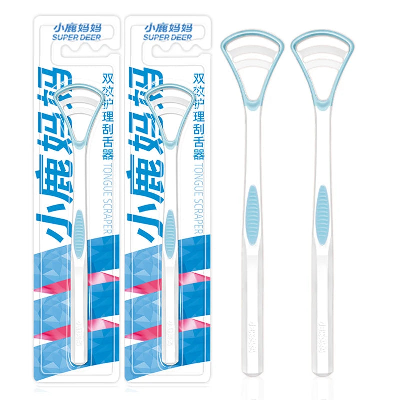 2PC Fawnmum Dual Uses Tongue Scraper Cleaners Reusable Oral Health Cleaning Brush Hygiene Care Toothbrush Mouth Fresh Breath