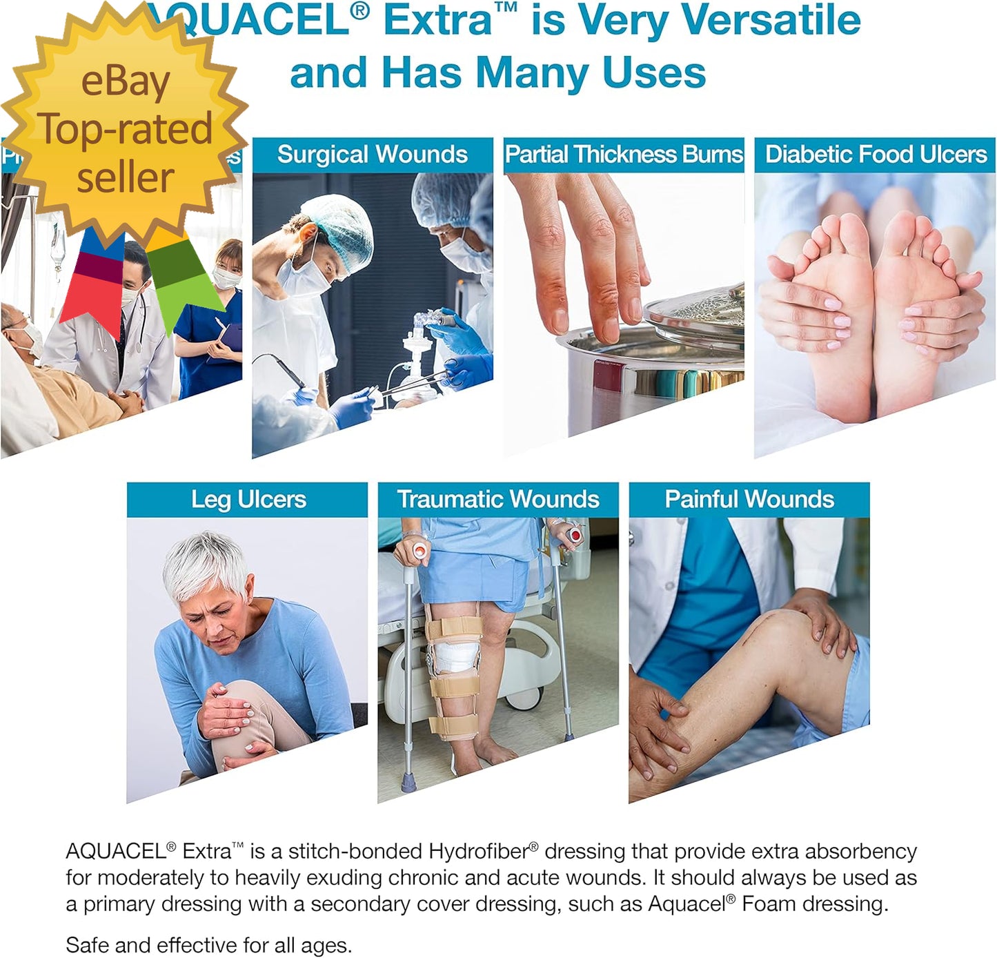 Extra 6"X6" Hydrofiber Absorbant Dressing for Moderate to Highly Exuding Wounds