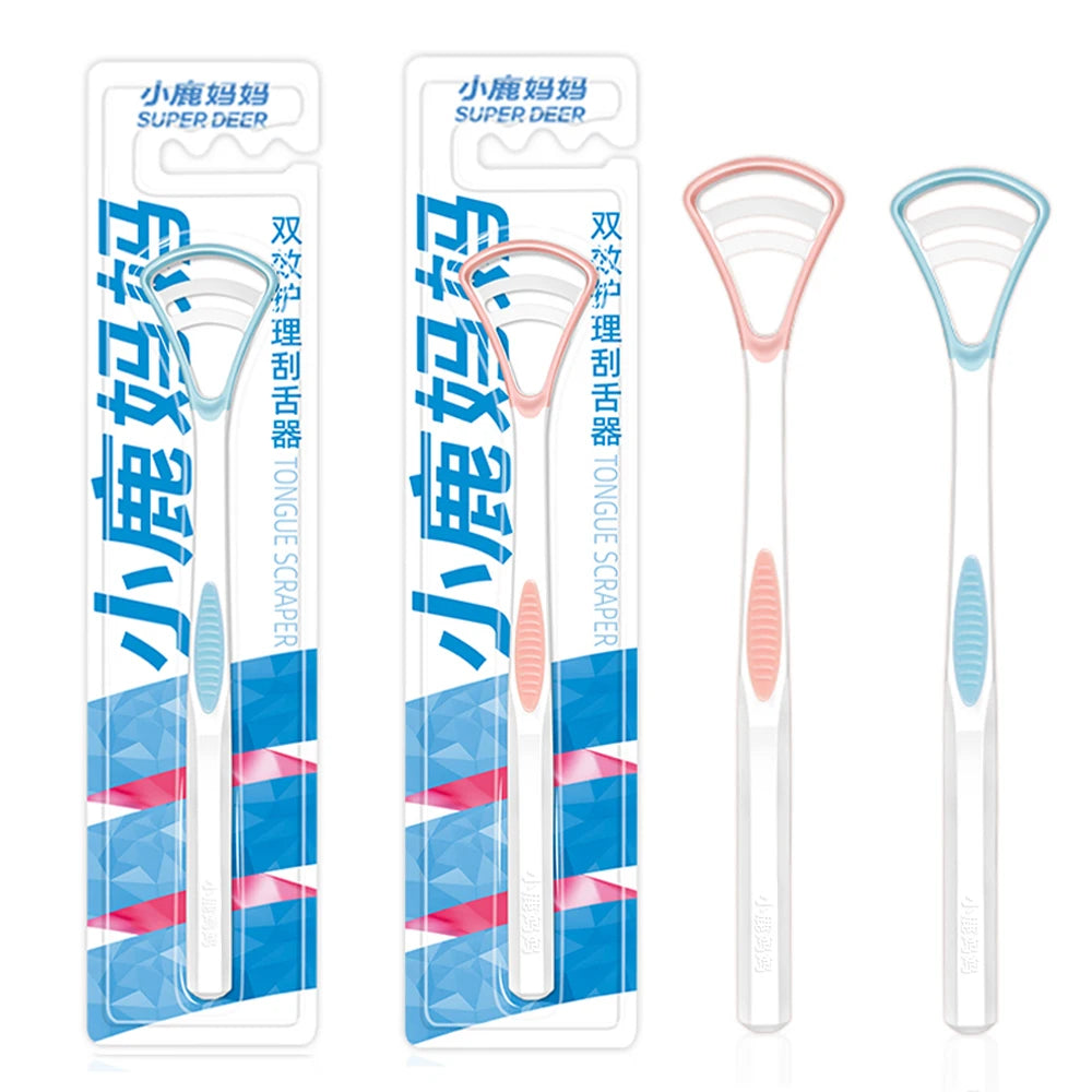 2PC Fawnmum Dual Uses Tongue Scraper Cleaners Reusable Oral Health Cleaning Brush Hygiene Care Toothbrush Mouth Fresh Breath
