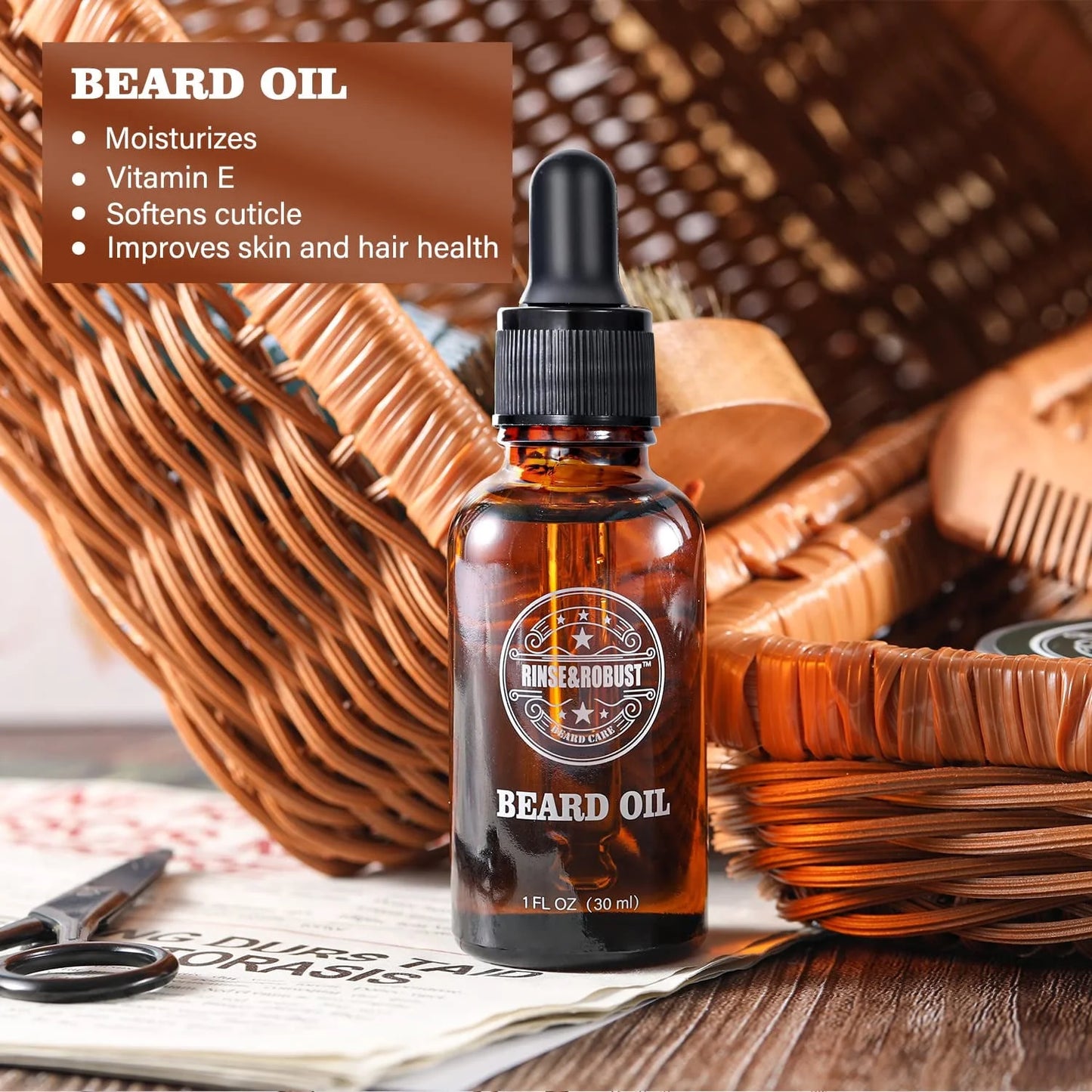 Beard Growth Kit for Men Beard Care Sets, 8Pcs with Traveling Bag Fathers Day Gifts for Hunsband, Beard Grooming Wash & Beard Conditioner Kit, Peppermint & Eucalyptus