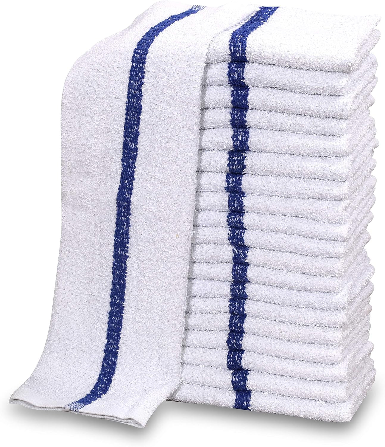 12 PC New Cotton Blend White Restaurant Bar Mops Kitchen Towels 28Oz (1 Dozen) (12, Blue Stripe)