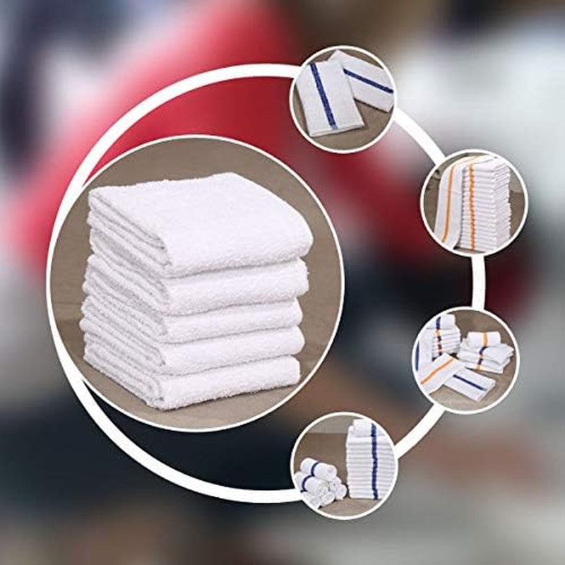 12 PC New Cotton Blend White Restaurant Bar Mops Kitchen Towels 28Oz (1 Dozen) (12, Blue Stripe)