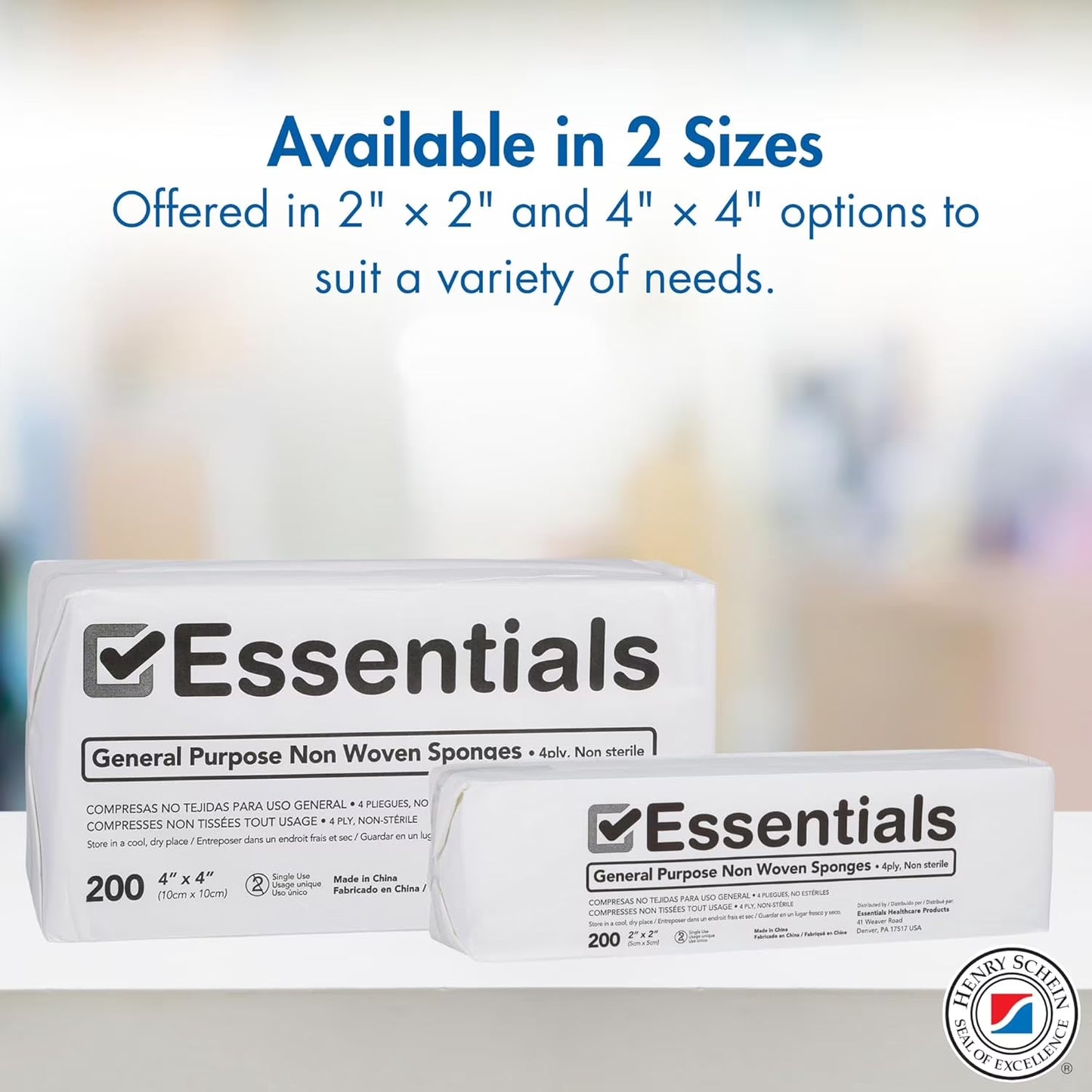 Essentials Non-Sterile Gauze Sponges – 200 Count (Pack of 2), 4-Ply, 4’’ X 4’’ Gauze Pads, Two Pack, Non-Woven Gauze Sponges - Pack of Two, Wound Care Product for First Aid Kit/Medical Facilities