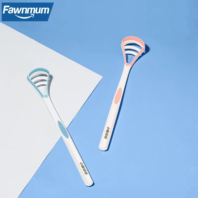 2PC Fawnmum Dual Uses Tongue Scraper Cleaners Reusable Oral Health Cleaning Brush Hygiene Care Toothbrush Mouth Fresh Breath