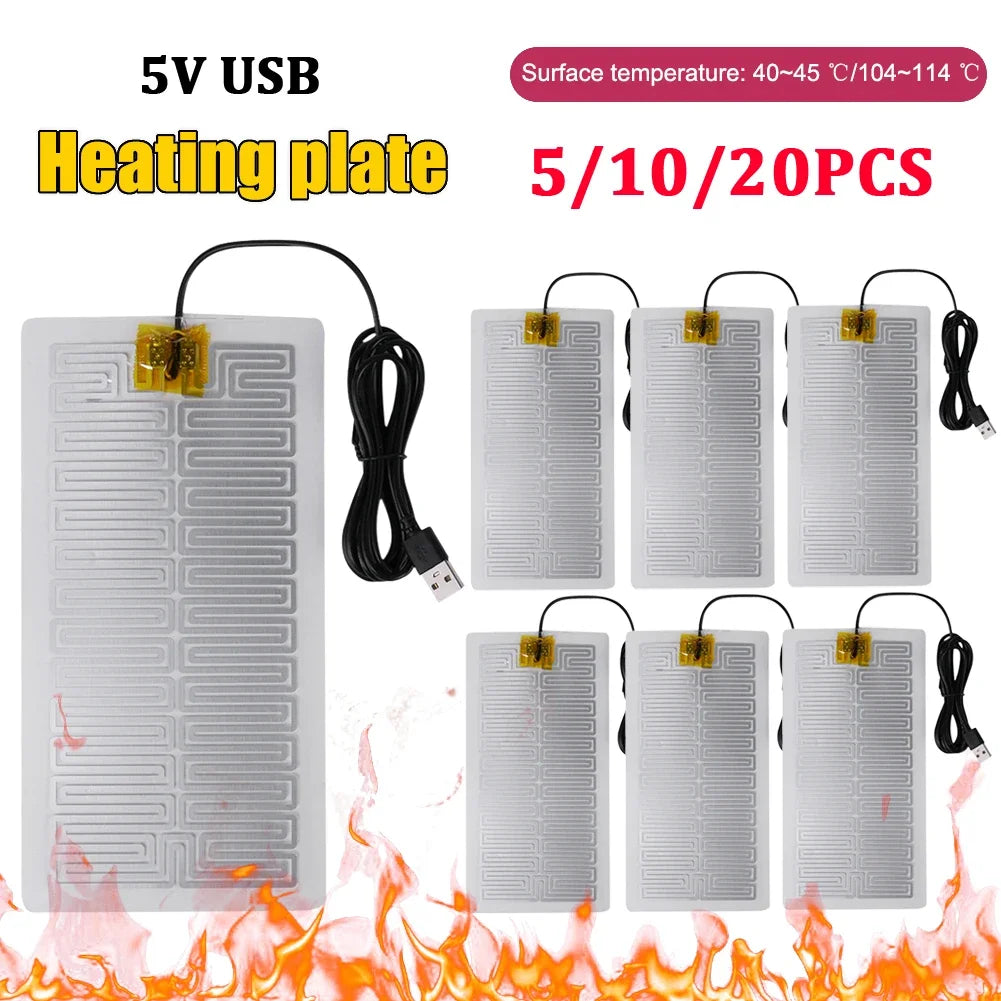 5/10/20Pcs 5V USB Electric Heating Pads Warmer Element Film Heater Pads Warm Feet Knee Warmers Heat for Vest Jacket Shoes Socks
