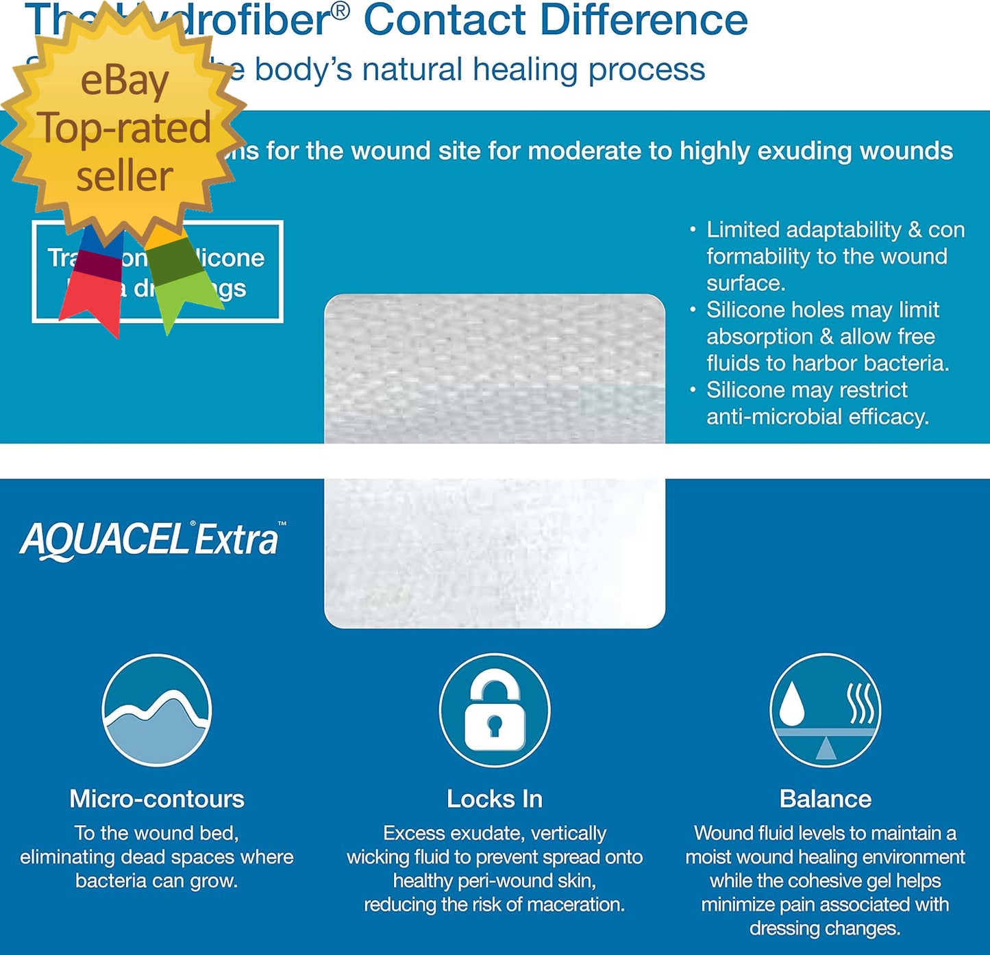 Extra 6"X6" Hydrofiber Absorbant Dressing for Moderate to Highly Exuding Wounds