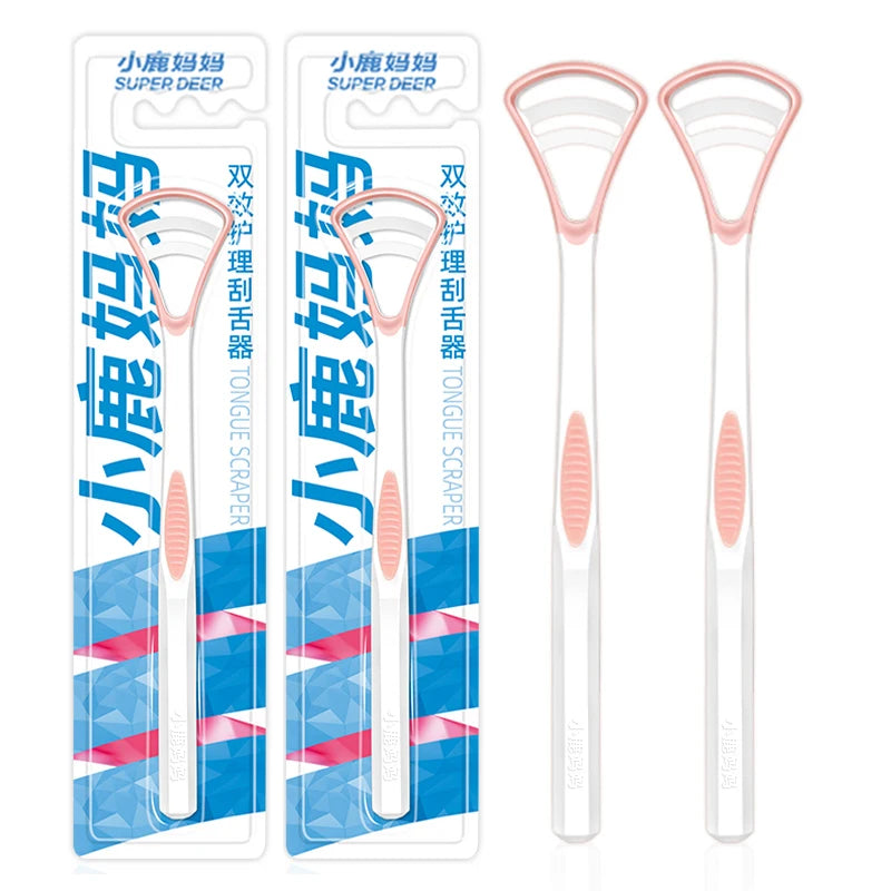 2PC Fawnmum Dual Uses Tongue Scraper Cleaners Reusable Oral Health Cleaning Brush Hygiene Care Toothbrush Mouth Fresh Breath