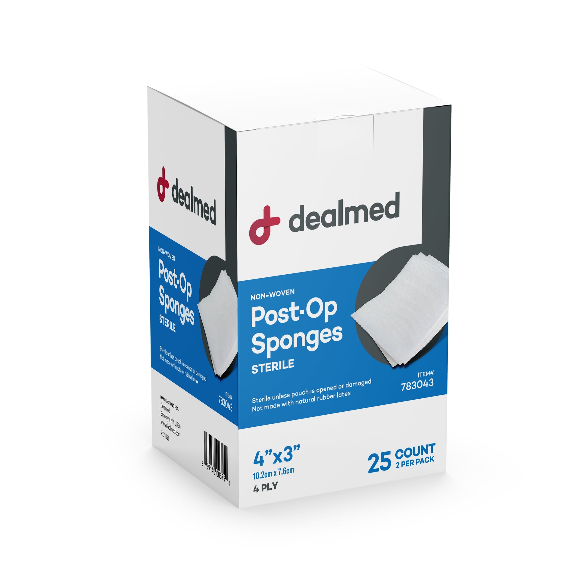 4" X 3" Sterile Post-Op Gauze Sponges 2'S, 4 Ply, 25/Box (Pack of 1)