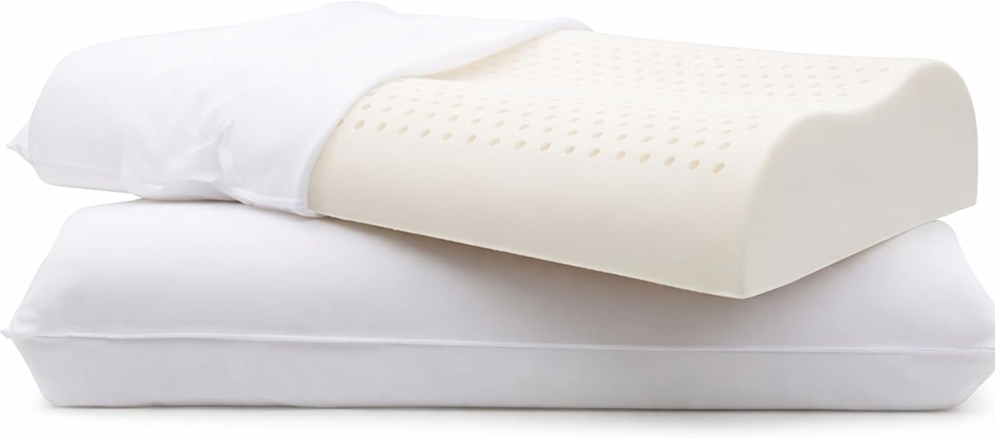 Organic Latex Contour Pillow with Organic Cotton Cover - GOTS & GOLS Certified, Ergonomic Contour Design, Bed Pillow, Spine Support - (Low Loft, Soft) - Pack of 1