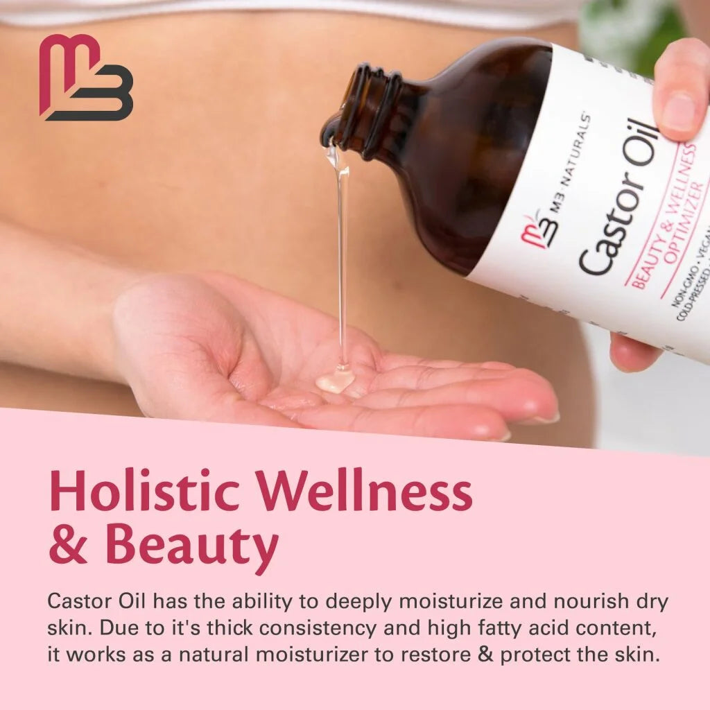 M3 100% Castor Oil Cold Pressed, Hexane-Free, Virgin, Non-Gmo, Allergen-Free – Nourishes Skin, Lashes, and Hair, 16.9 Oz.