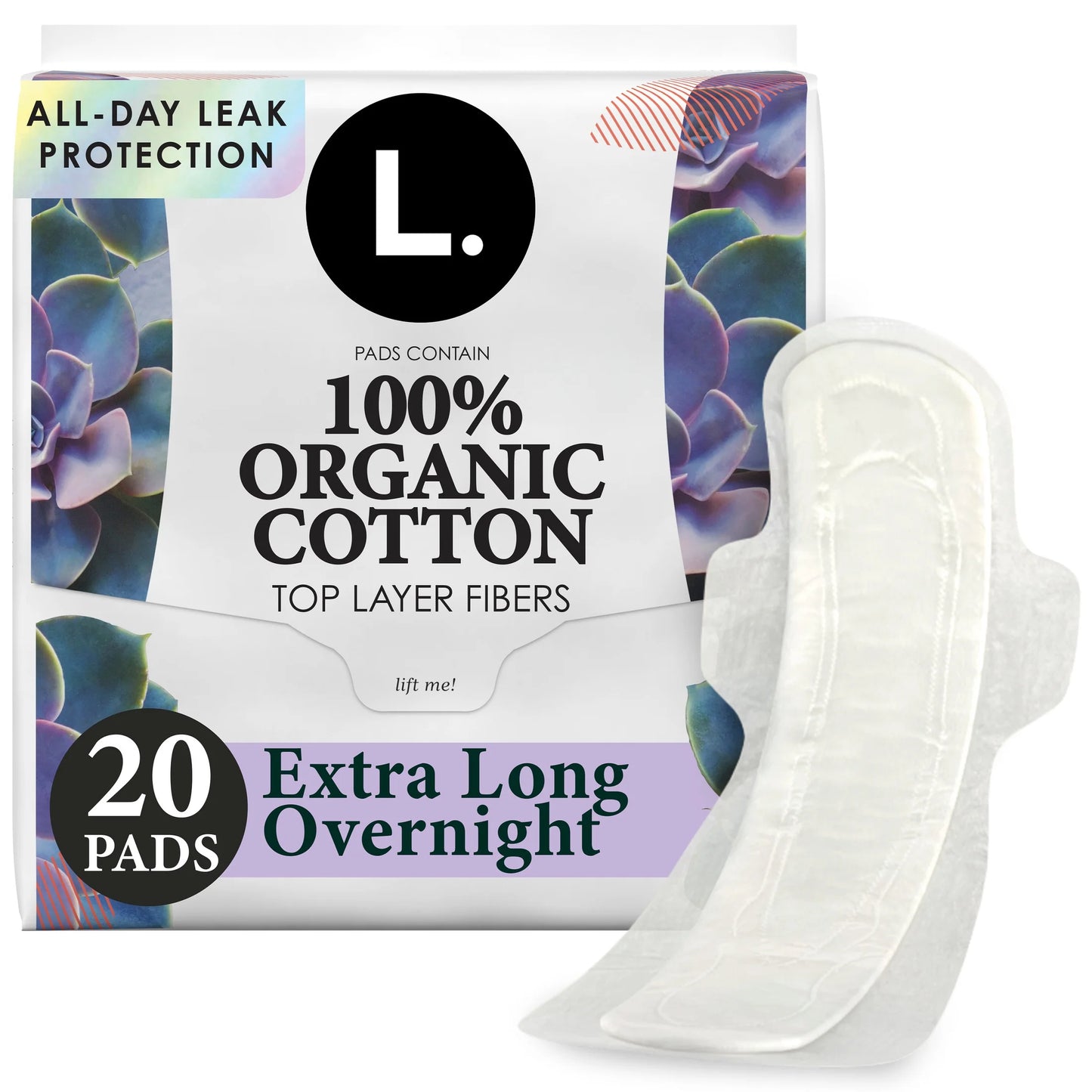 Chlorine Free Maxi Extra Long Overnight Pads with Wings, 20 Count
