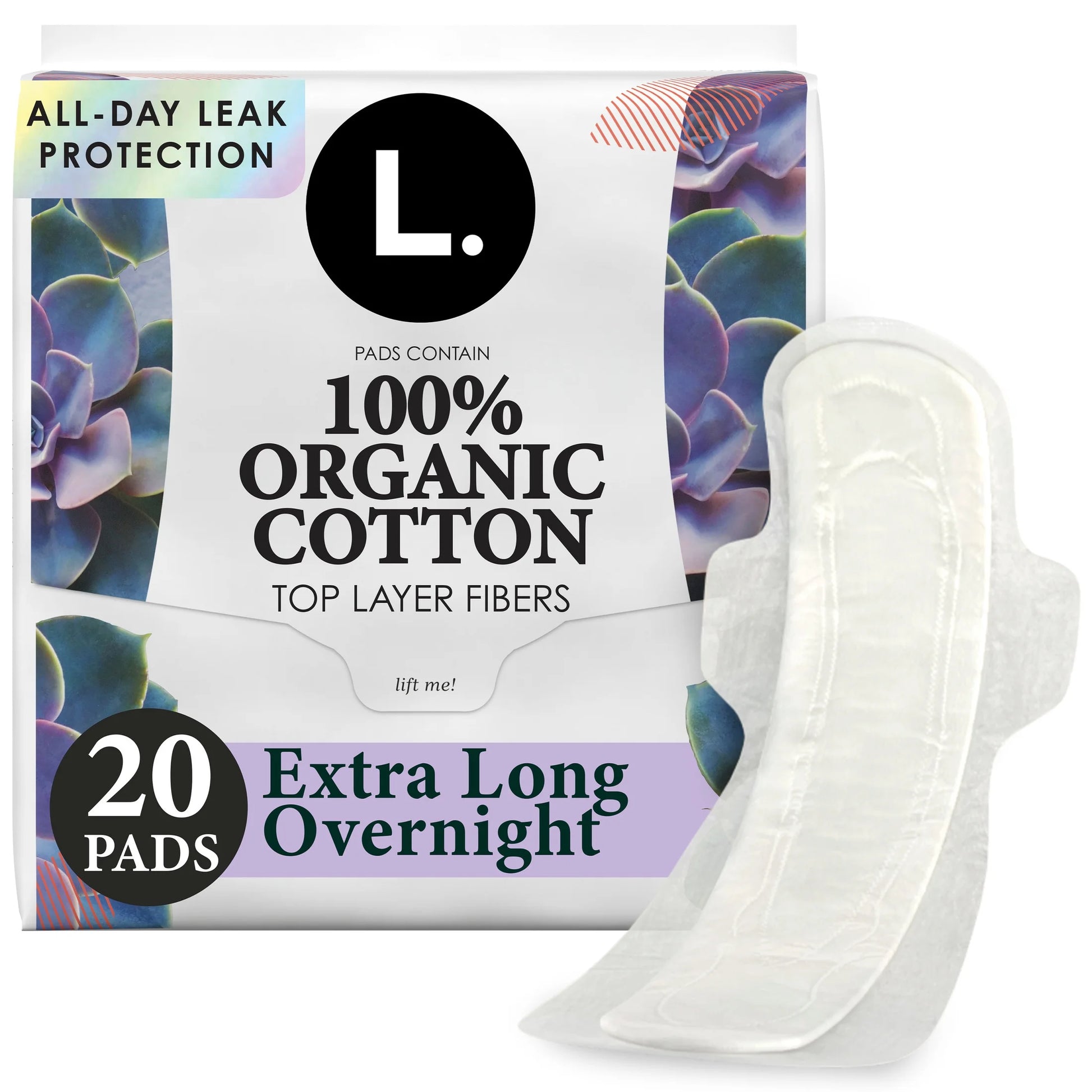 Chlorine Free Maxi Extra Long Overnight Pads with Wings, 20 Count