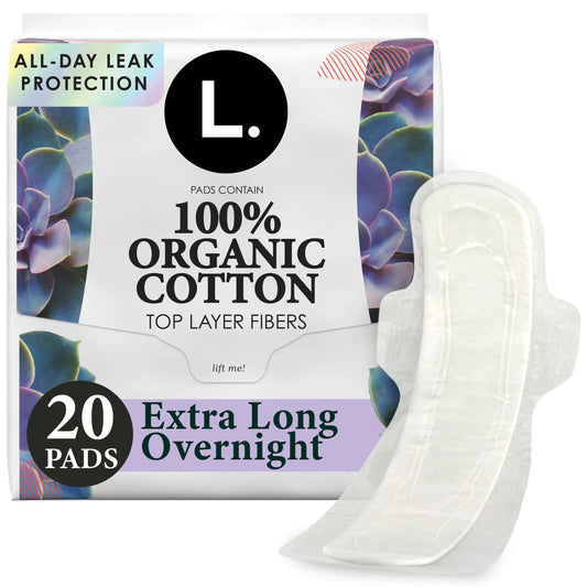 Chlorine Free Maxi Extra Long Overnight Pads with Wings, 20 Count