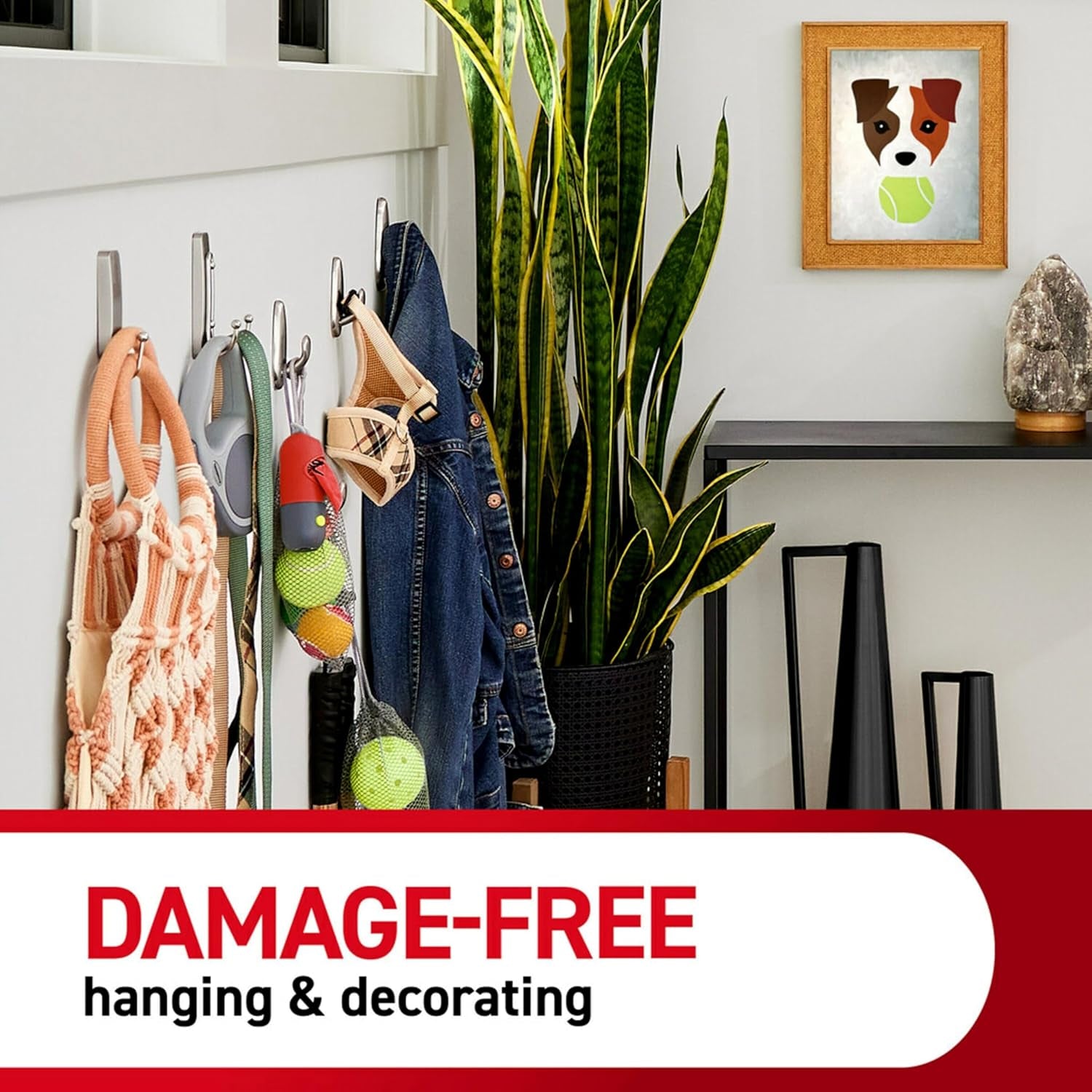Large Matte Black Double Hooks, 2 Hooks and 2 Strips, Damage Free Hanging Wall Hooks with Adhesive Strips, No Tools Coat Hooks for Hanging Home Decor, Holds up to 4 Lb