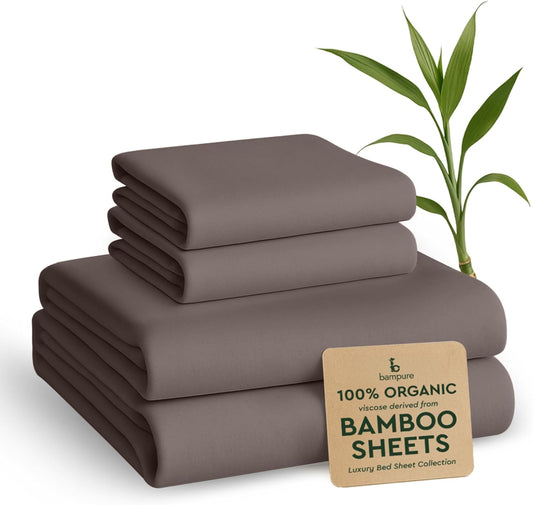 Luxury Series Queen Sheet Set - 100% Pure Viscose Bamboo Sheets - Super Soft, Cooling for Hot Sleepers - Deep Pocket (S Grey)