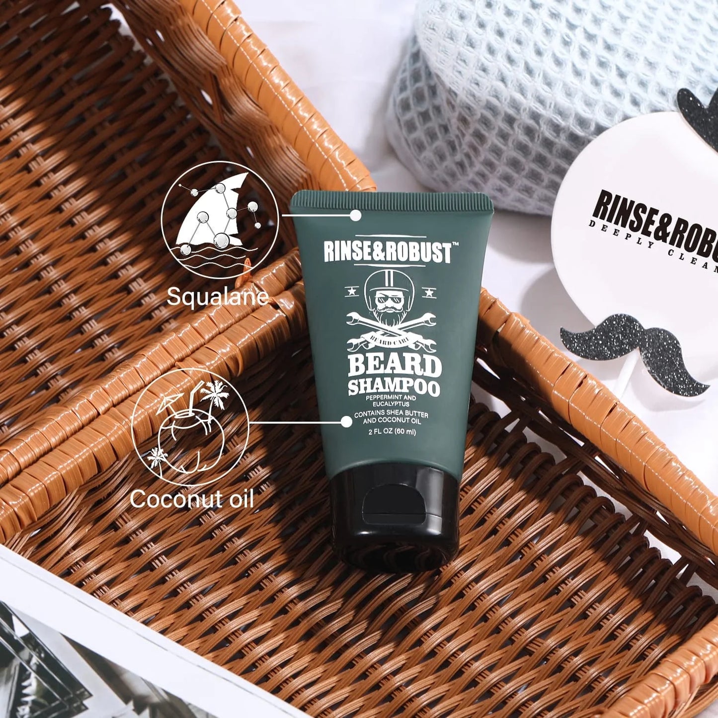 Beard Growth Kit for Men Beard Care Sets, 8Pcs with Traveling Bag Fathers Day Gifts for Hunsband, Beard Grooming Wash & Beard Conditioner Kit, Peppermint & Eucalyptus