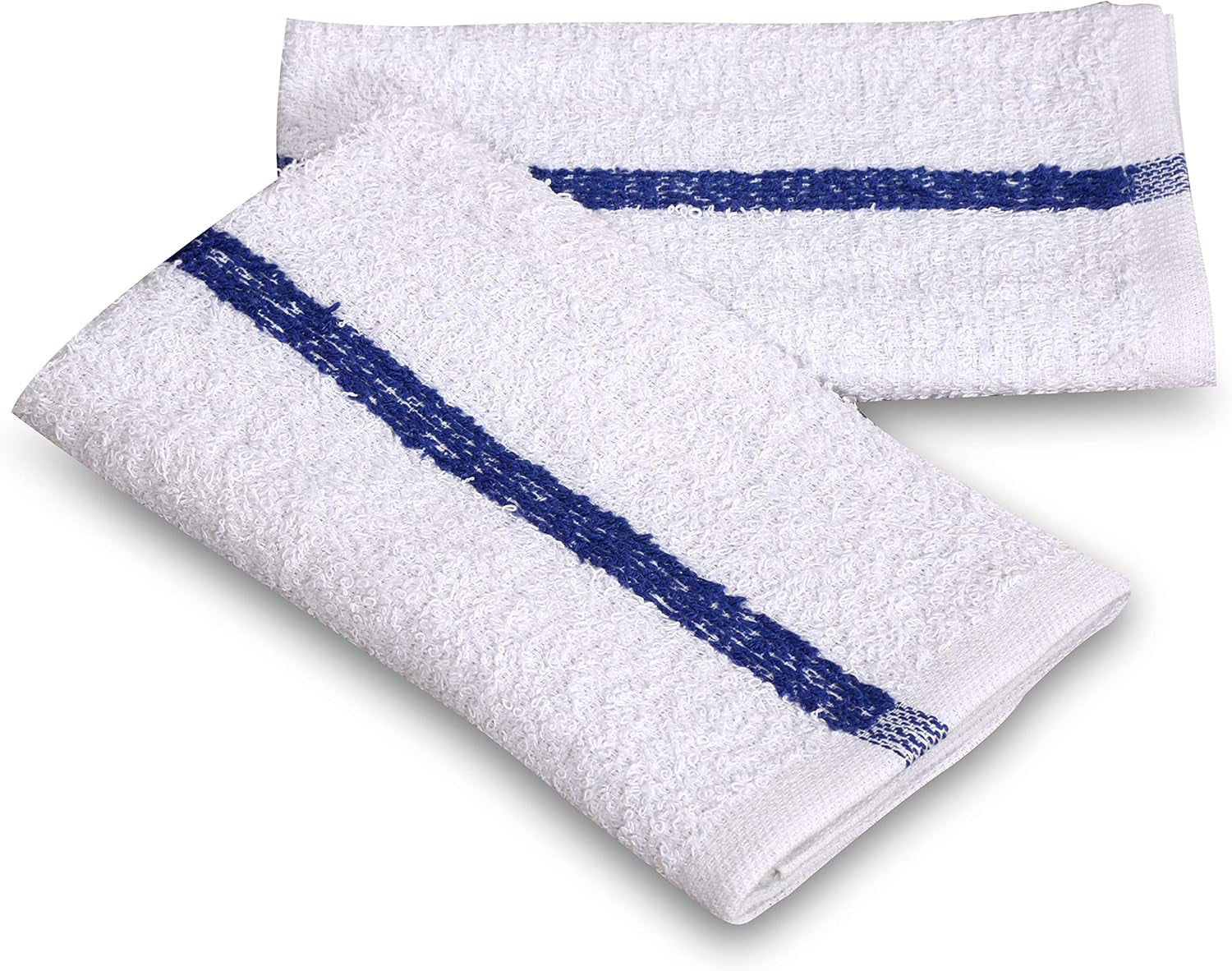 12 PC New Cotton Blend White Restaurant Bar Mops Kitchen Towels 28Oz (1 Dozen) (12, Blue Stripe)