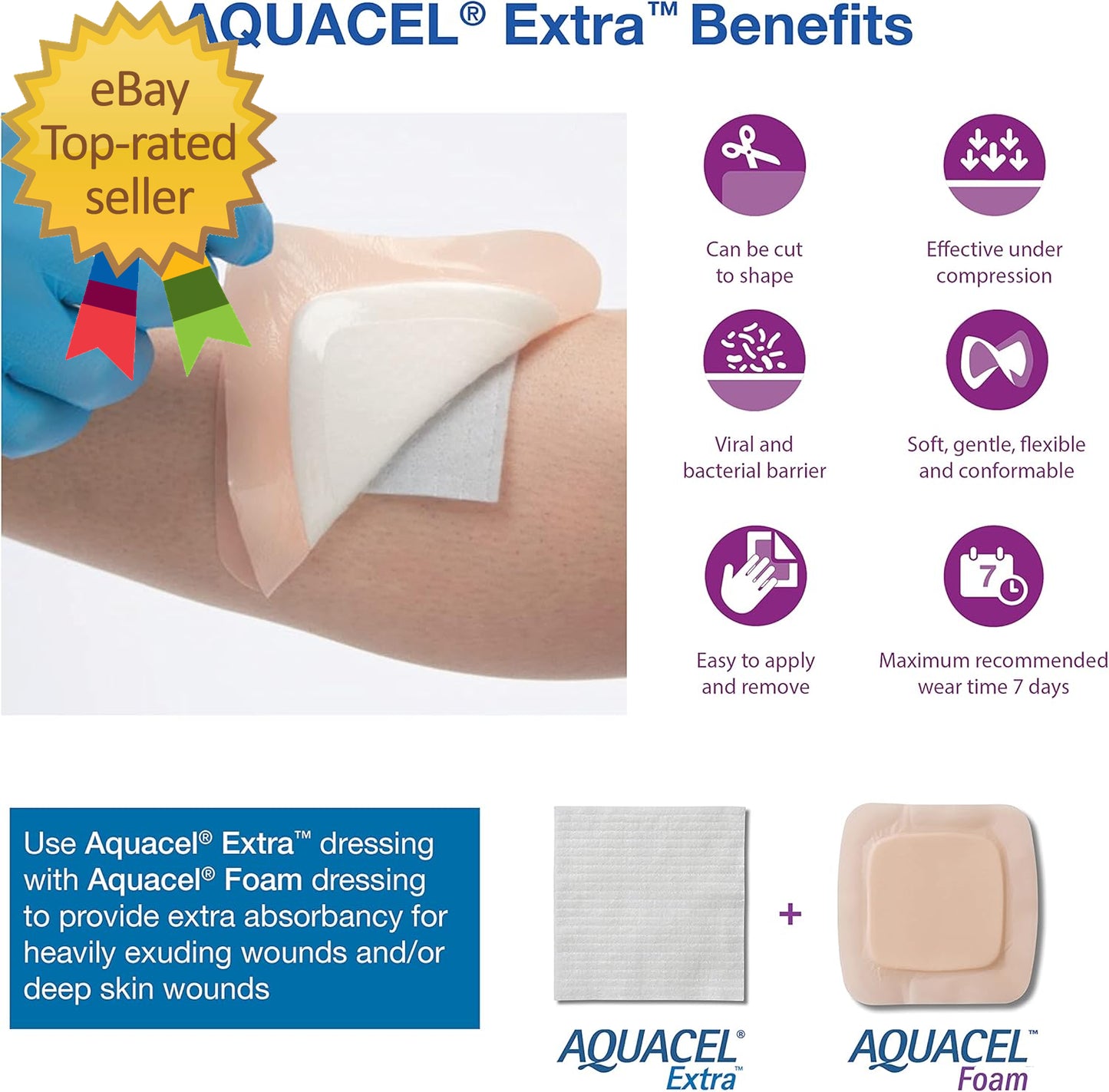 Extra 6"X6" Hydrofiber Absorbant Dressing for Moderate to Highly Exuding Wounds