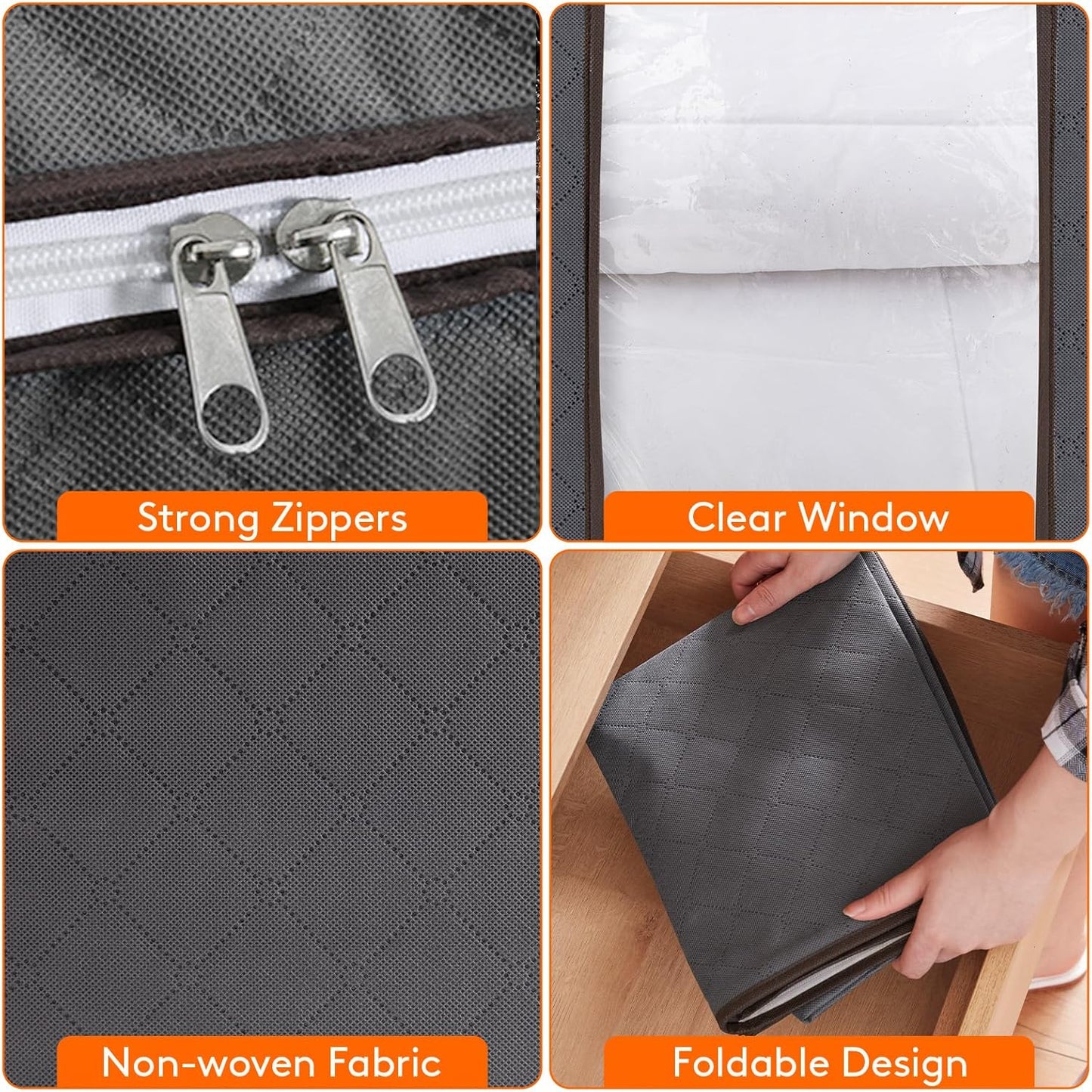 3 Pack 100L Clothes Storage Bins with Lids, Foldable Blanket Storage Bags with Zippers, Clear Window and Reinforced Handles, Closet and Organization for Clothing, Sweater, Comforter, Bedding